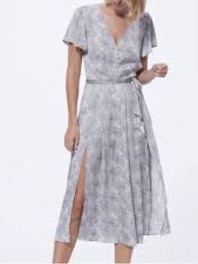 PAIGE Alayna Snake Print V-Neck Midi Dress Grey Womens Size Medium